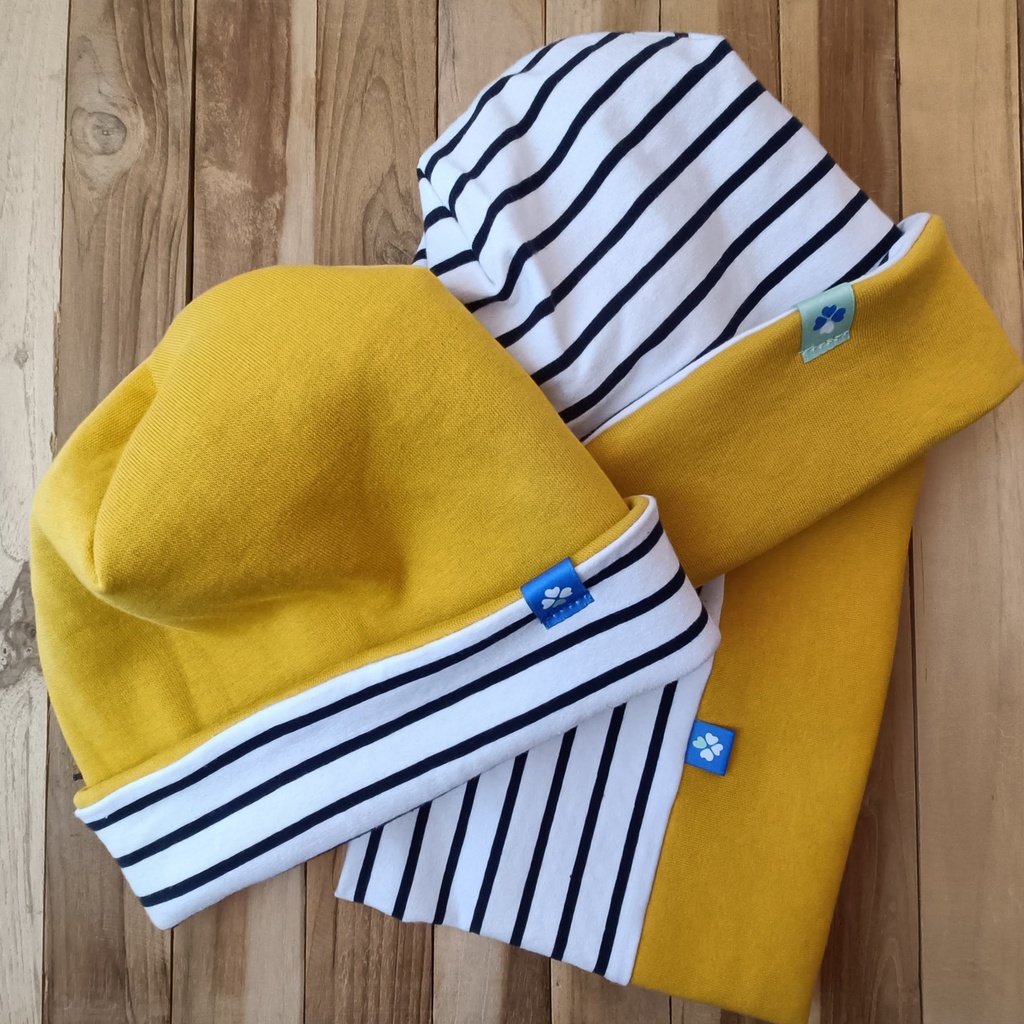 Bonnet Flocon Marin Jaune
